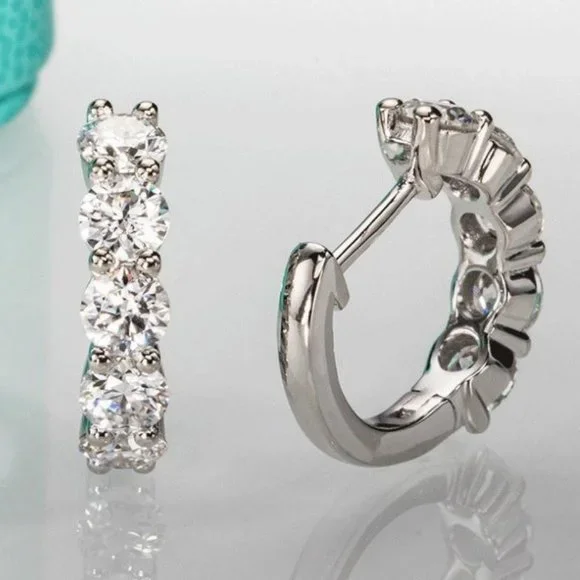 Certified 3ct. t.w. Moissanite Diamond 2cm Huggie Hoop Earrings NEW - Picture 10 of 15